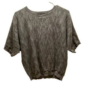 DKNY Cropped Knit Sweater Women's XS Gray Black Lightweight Dolman Sleeve Top